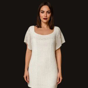 LOFT Women’s Sweater Top XL Ivory White Cotton Open Knit Short Sleeve